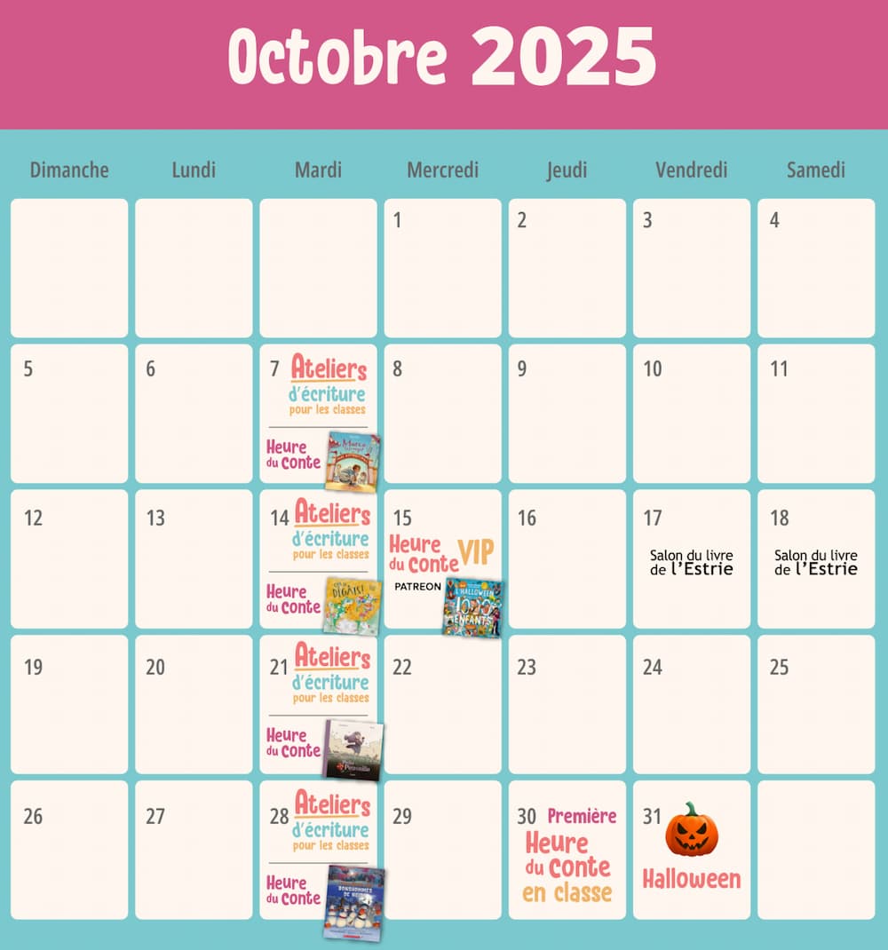Calendrier d'activités d'octobre - Valérie Fontaine