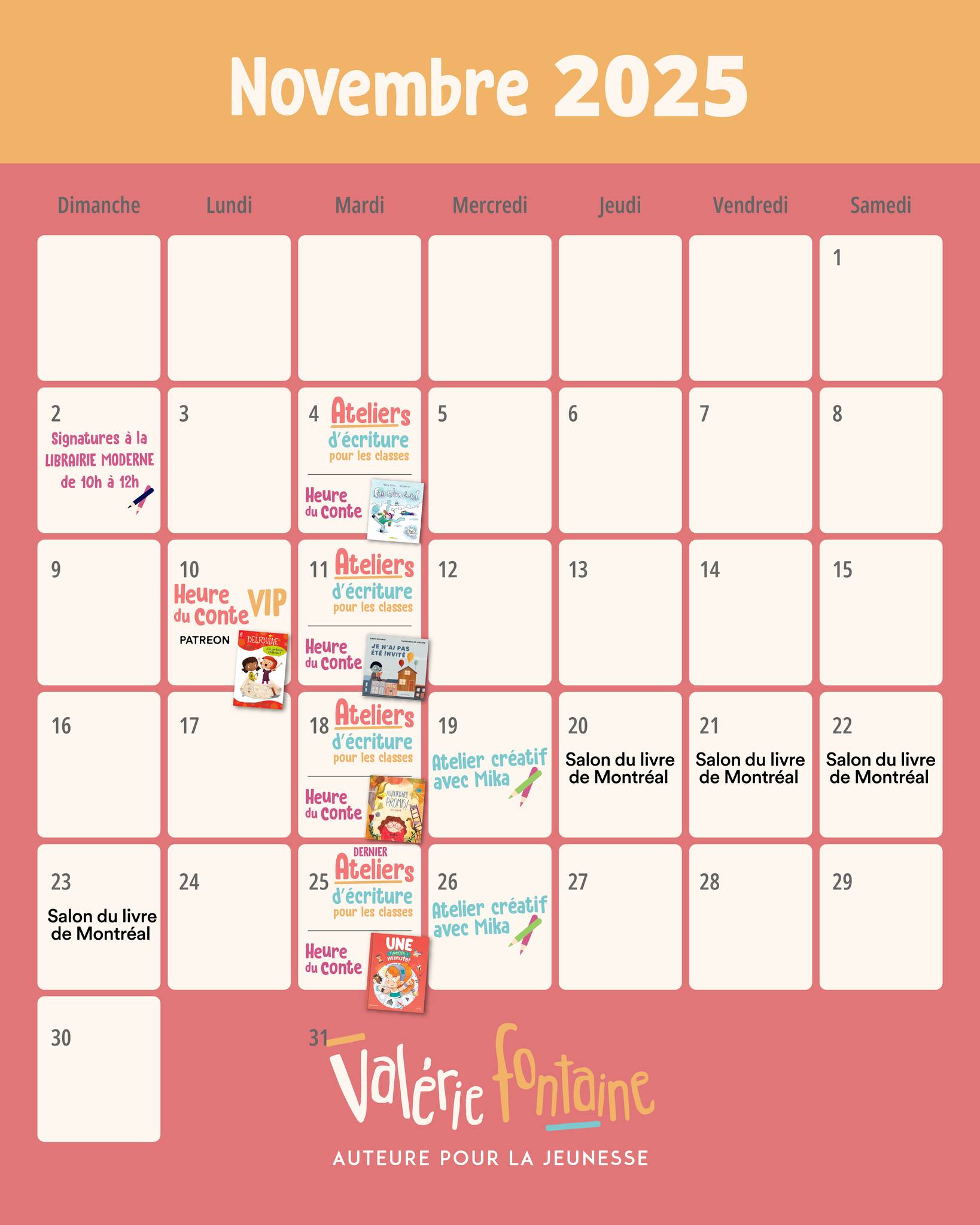 Calendrier des activités novembre 2025